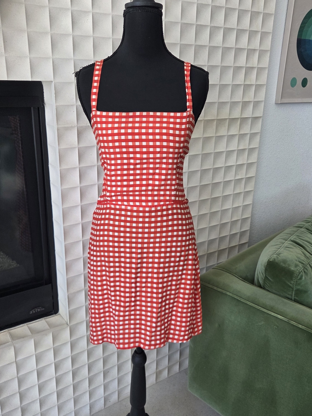 Faithfull The Brand Ischia Red + White Gingham Mini Dress, Tie Back - Size 4 - Picture 3 of 9